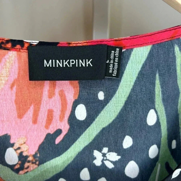 2/$30 MINKPINK Size Large Tropical Floral Print Dress Short Sleeve - Picture 4 of 5